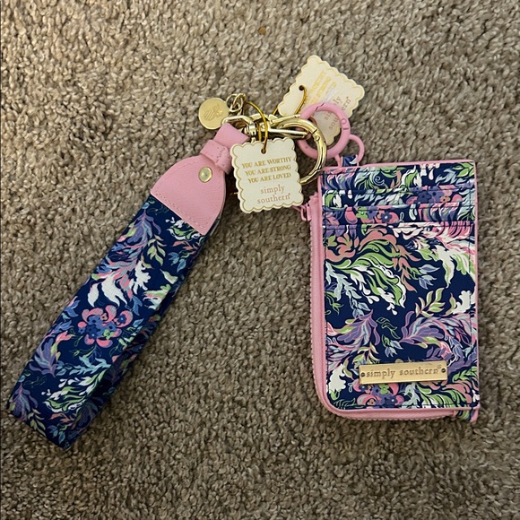 Simply Southern Navy and Pink Floral Wristlet Set - Picture 1 of 4